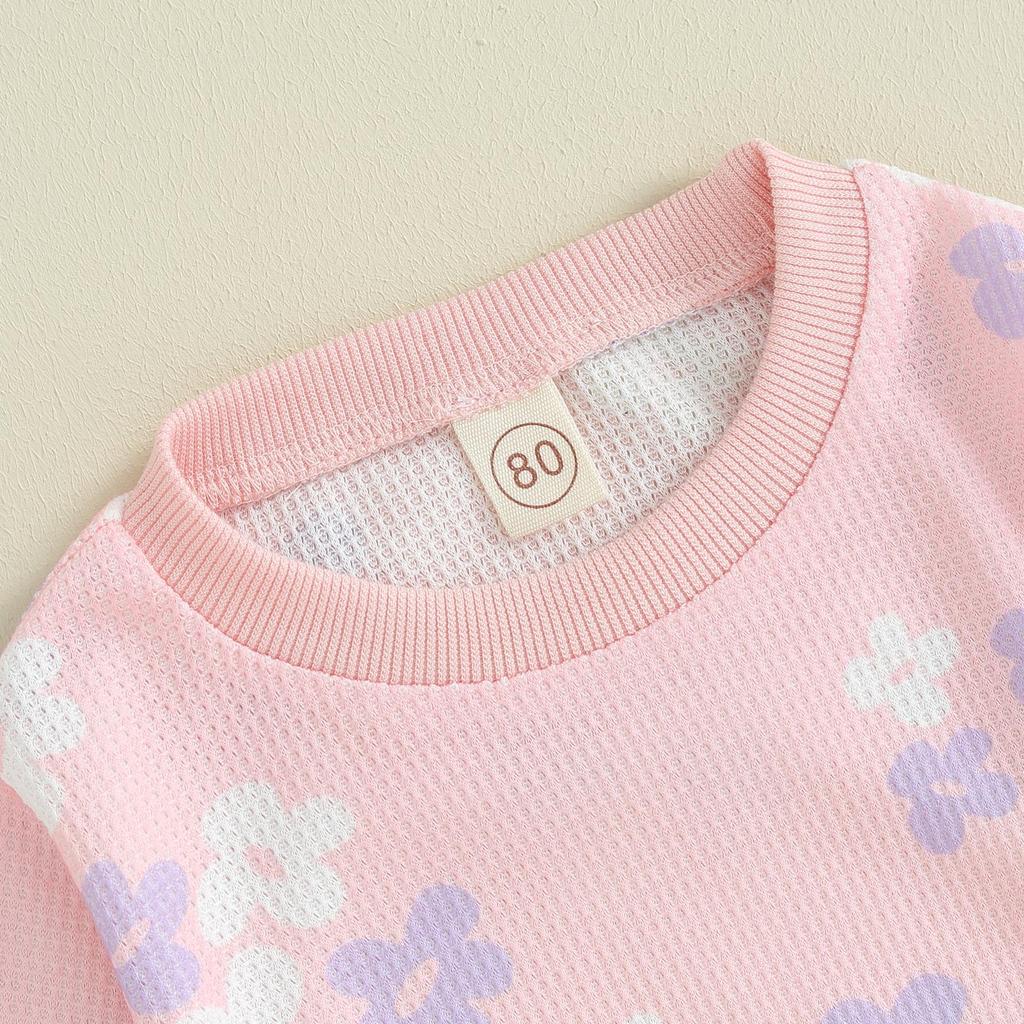 Осенние наряды из 2 предметов для маленьких девочек, для детей 6 месяцев, 12 месяцев, 1 года, 2 лет, 3 лет, 4 лет, 5 лет, пуловер с длинными рукавами и цветочным принтом, топ + брюки-клеш, комплект, весенняя одежда для малышей