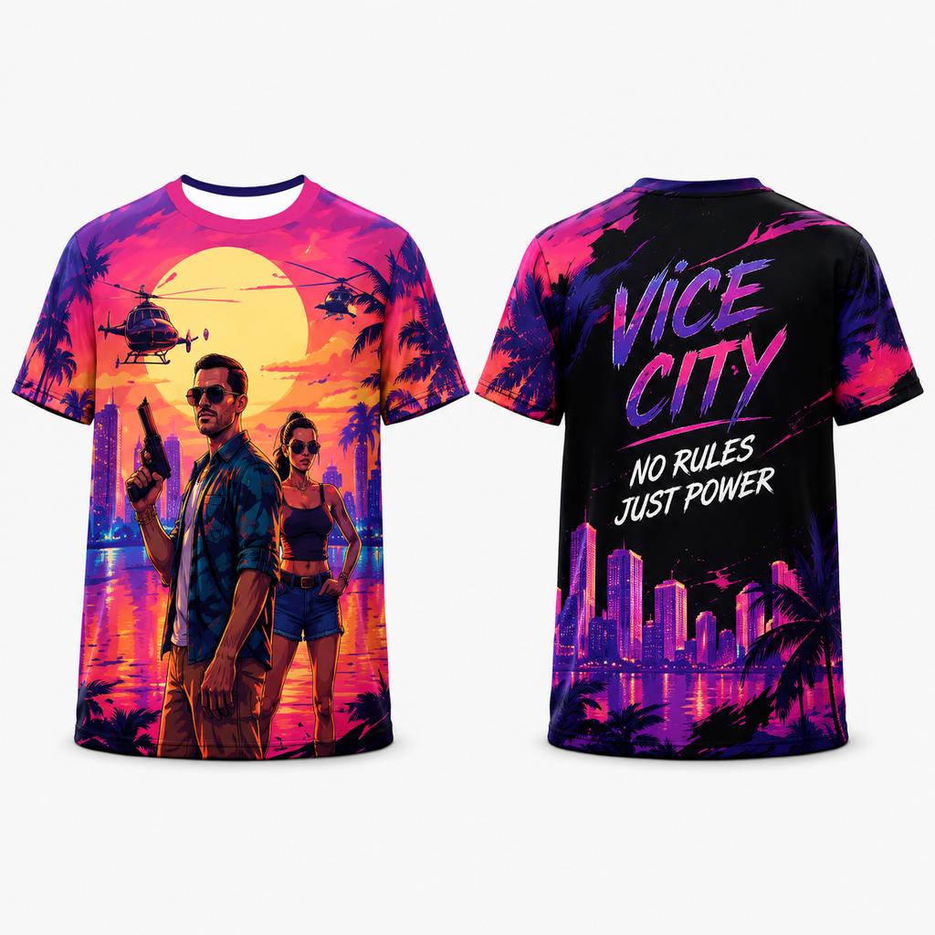 Футболка унисекс Vice City Retro Synthwave с двусторонней печатью, спортивная футболка с пальмой Майами, дышащая сетка, быстросохнущая, уличная одежда