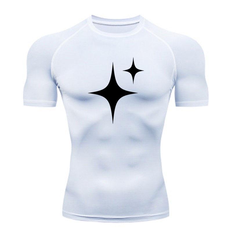 Men's 4-Pointed Star Pattern Compression Fitness T-shirt, Qu