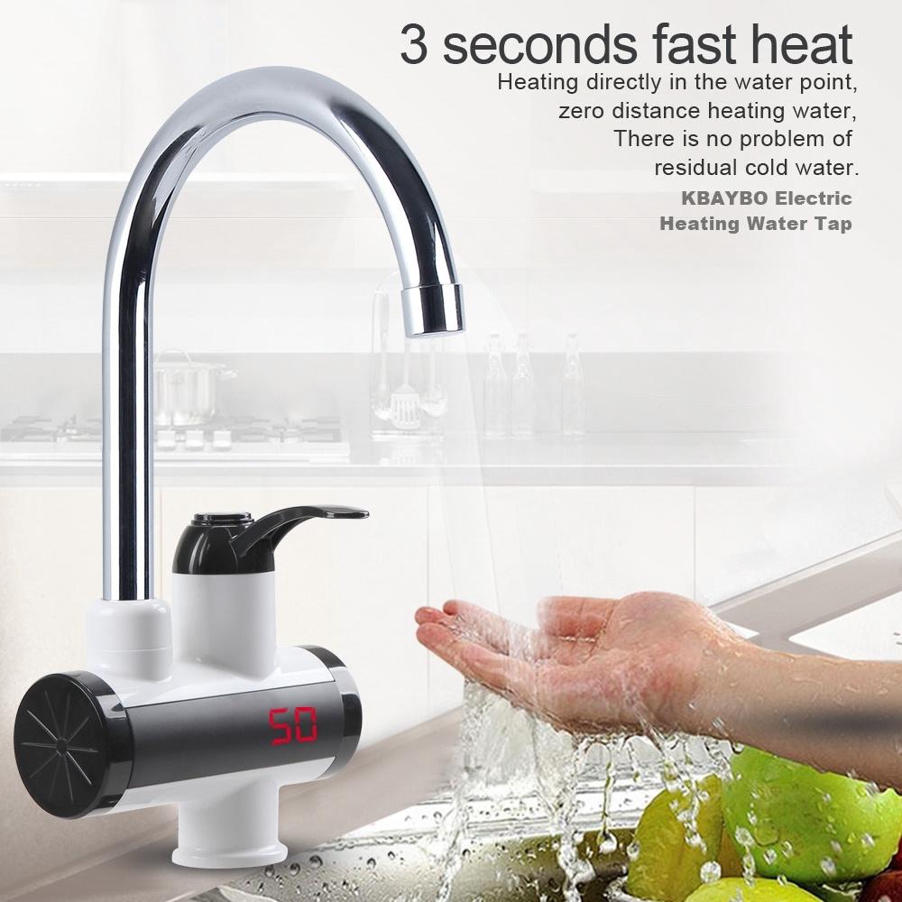 220V IPX4 Instant Electric Faucet Tap Hot Water Heater LED Display Bathroom Kitchen Under Inflow/Lateral Inflow 3000W
