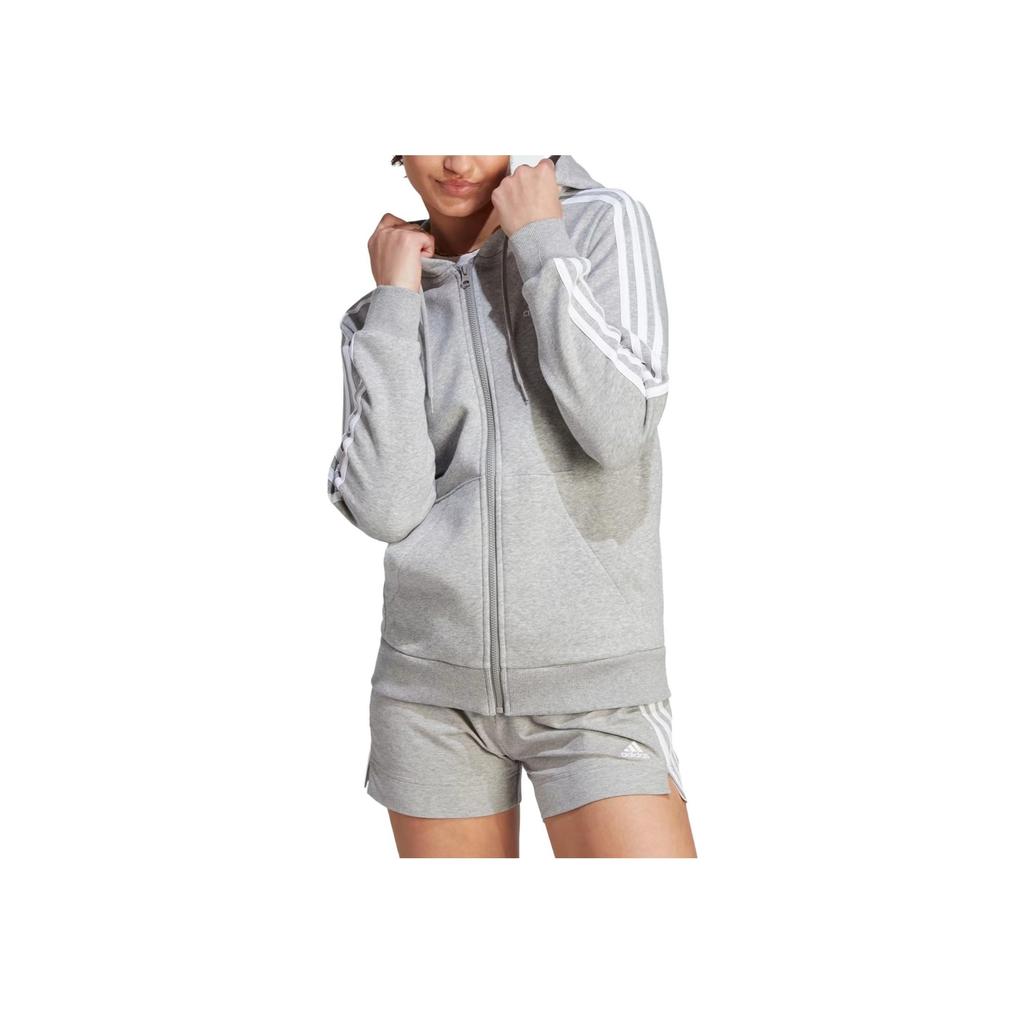 Adidas Letter Logo Three Stripes Printed Hoodie Women Hoodies Medium-Gray IM0236
