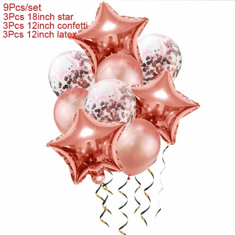 9pcs Gold and Black Confetti Balloons Star Foil Ballons Happy Birthday Party Decoration Kids Balloon Wedding For Holiday