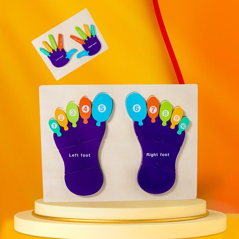 Foot Palm English Cognitive Puzzle Деревянный детский пазл Раннее образование пазл игрушка