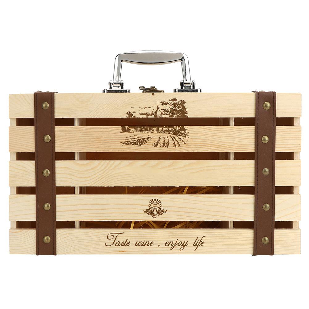 Wood Red Wine Box Hollow Out Straight Bar Wine Gift Box Container for 2 Bottles of Wine