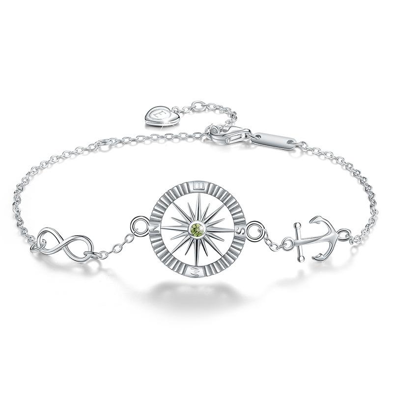 S925 Серебряный браслет с компасом и якорем для женщин в Европе и Америке, простые круглые женские браслеты