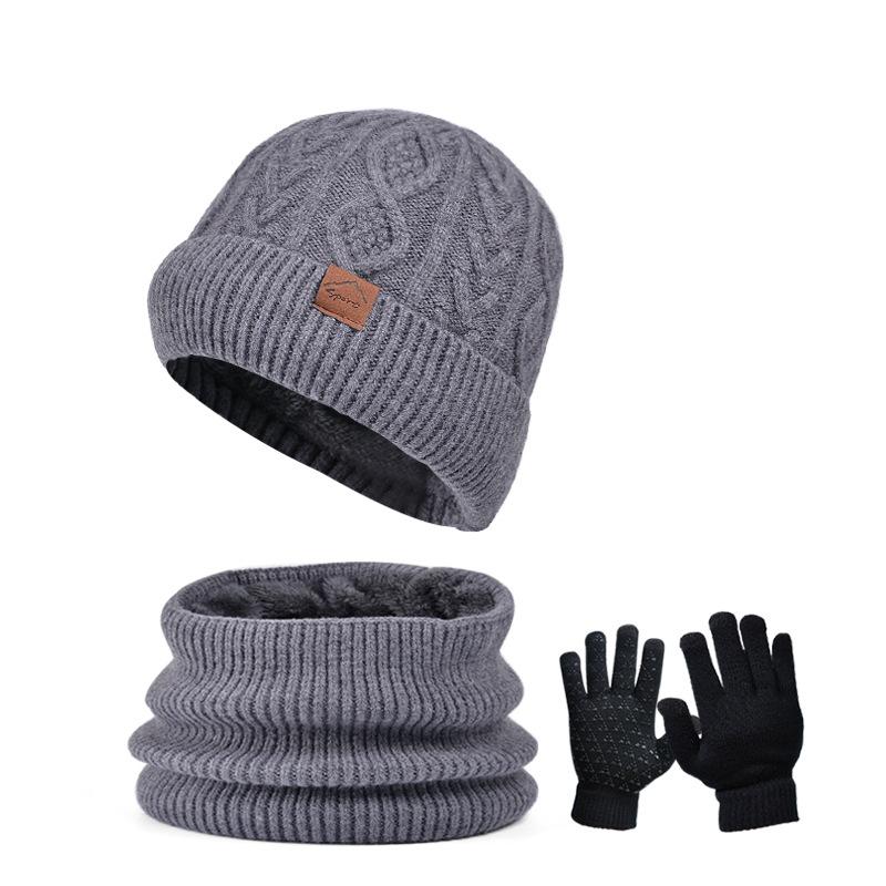 Winter Hat Gloves Scarf Set Fleece Warm Cold Protection Ear Protection Wool Hat Men's Knitted Pullover