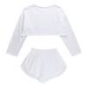 2 Pcs/Set Women Top Shorts Suit High Waist Shorts Hollow Out Loose Cropped Blouse Long Sleeves Solid Color Outfit for Sport Jogging Sleeping