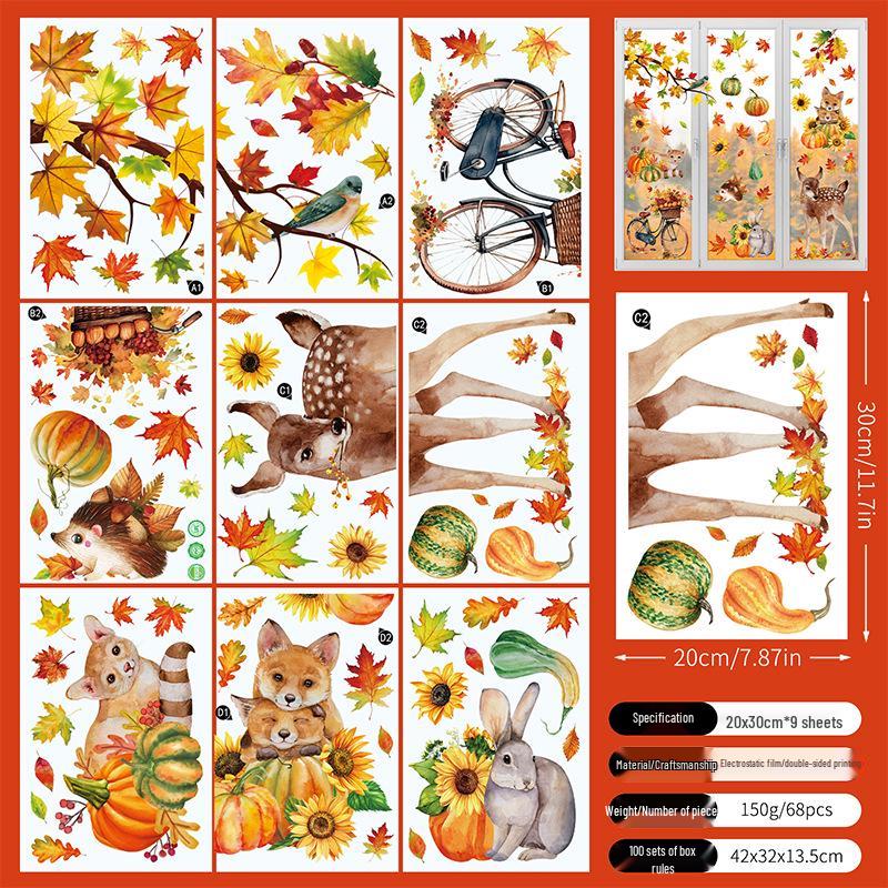 Наклейки на окна «День благодарения. Осенние кленовые листья» - Креативные статические наклейки на стены