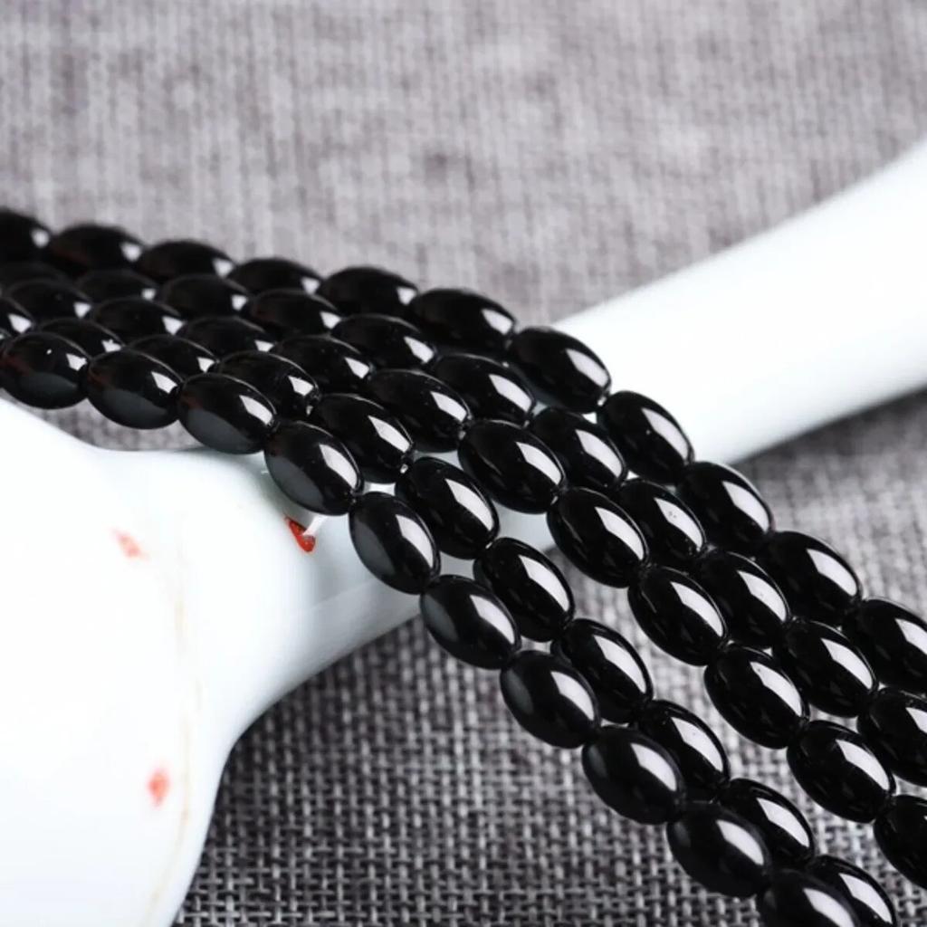 6X9/8X12mm Rice Shape Black Agate Onyx Loose Beads Women Men Jewelry Making Design DIY Necklace Carnelian Stone Accessory Crafts