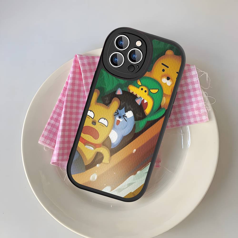 Cartoon K-KAKAO CUTE F-FRIENDS Phone Case For IPhone 16 15 14 13 12 11 Pro Max Plus 16E Soft Leather Cover