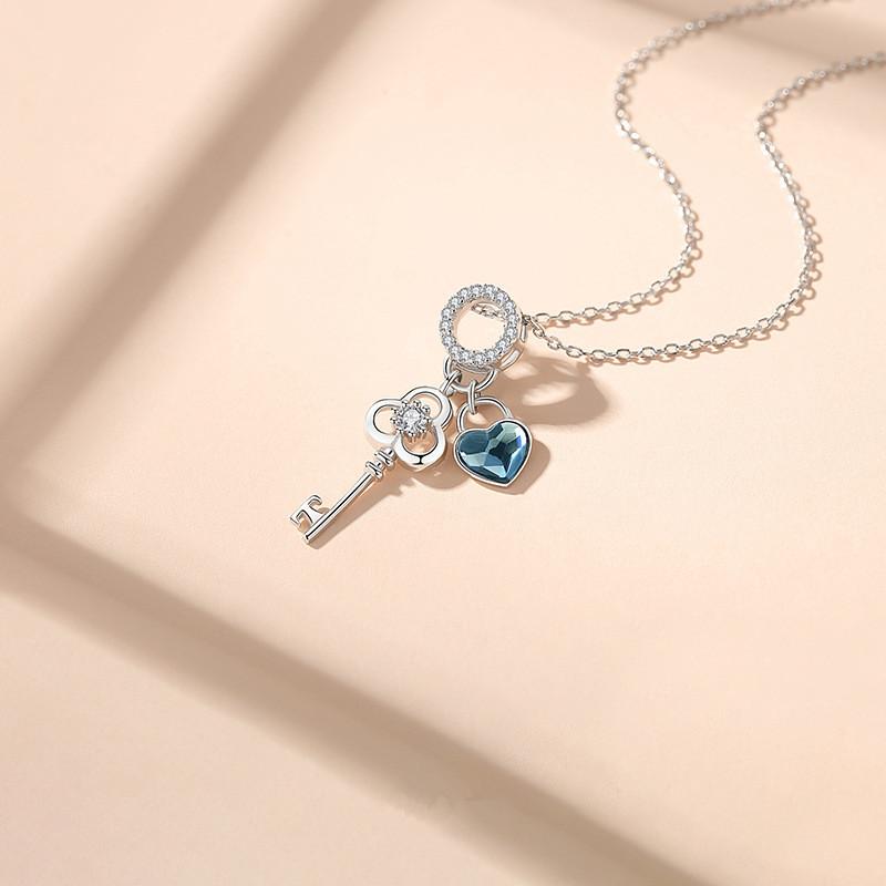 925 Sterling Silver Simple "YOU ARE MY KEY" Key Heart Pendant Clavicle Chain Necklace Women Girlfriend Engagement Jewelry Gift