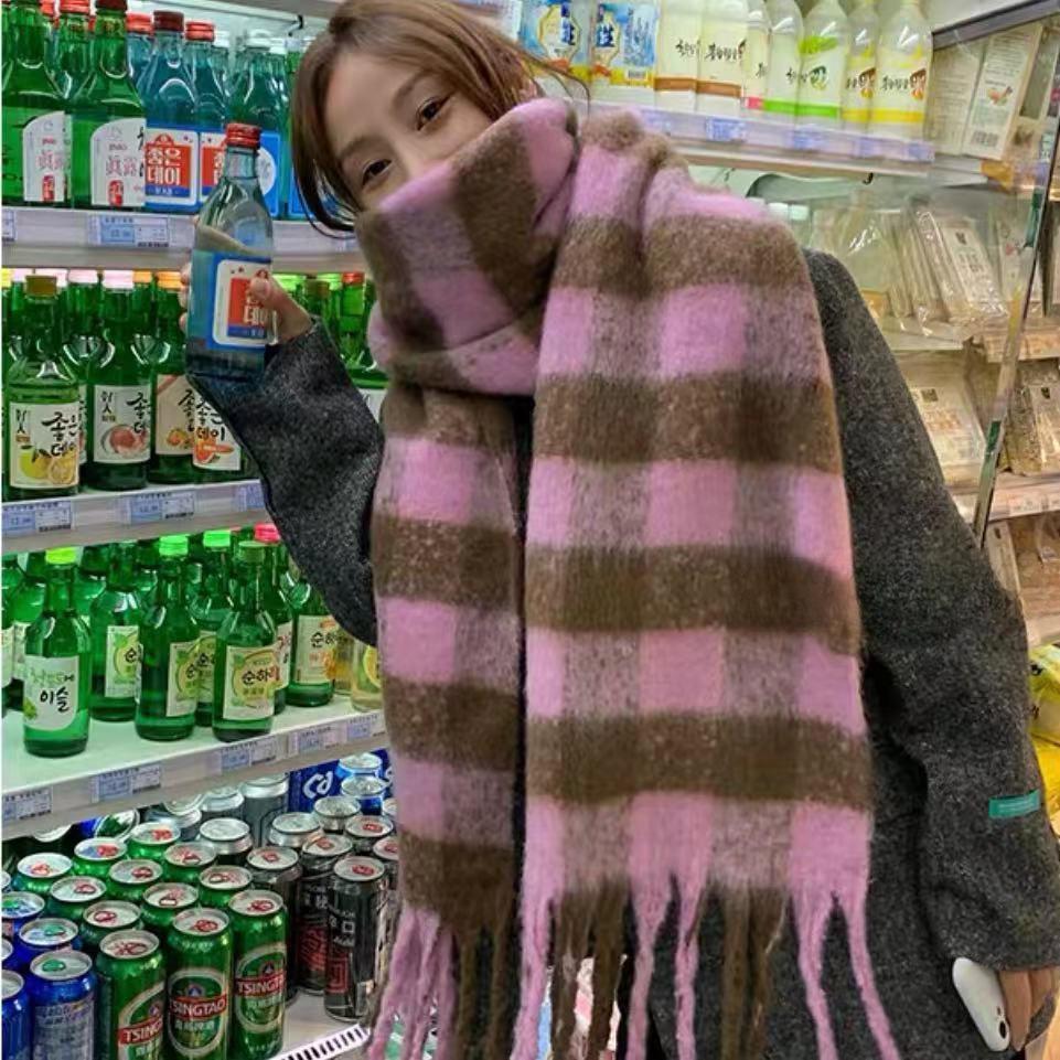 Yu Shuxin Warm Camelade Plaid Scarf Women's Autumn and Winter Retro Versatile Thickened Warm Shawl Scarf