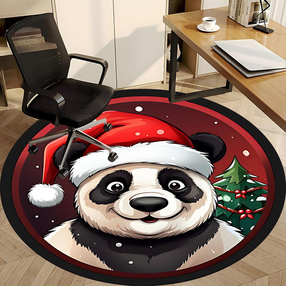1PC Panda Christmas Office Round Area Rug, Mat Suitable ForOffice, Under Office Chairs Bedroom Living Room Home Decor, Room Deco