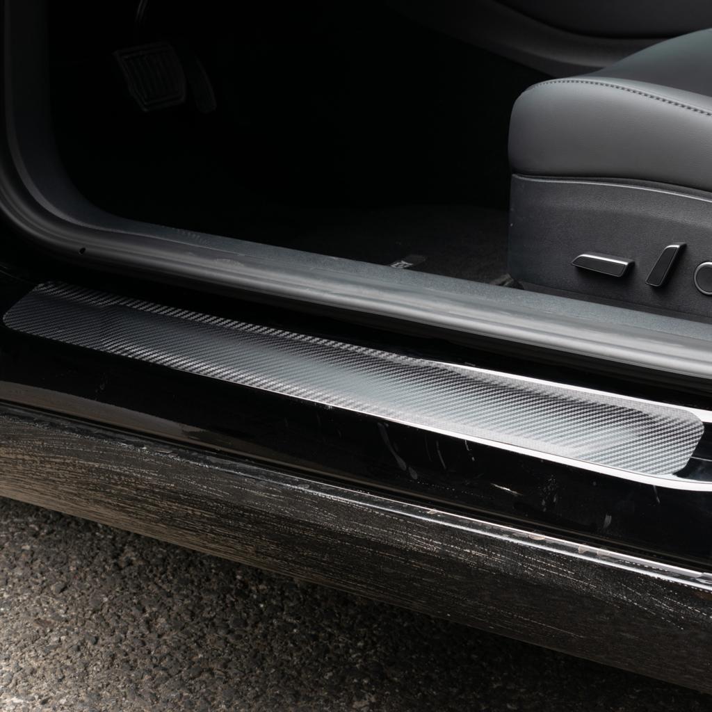 4Pcs 3D Universal Car Door Sill Carbon Fiber Sticker DIY Guard Strip Anti Kick Scratch Protection Pedal Film Pad Tape Waterproof Interior Mirrors 6