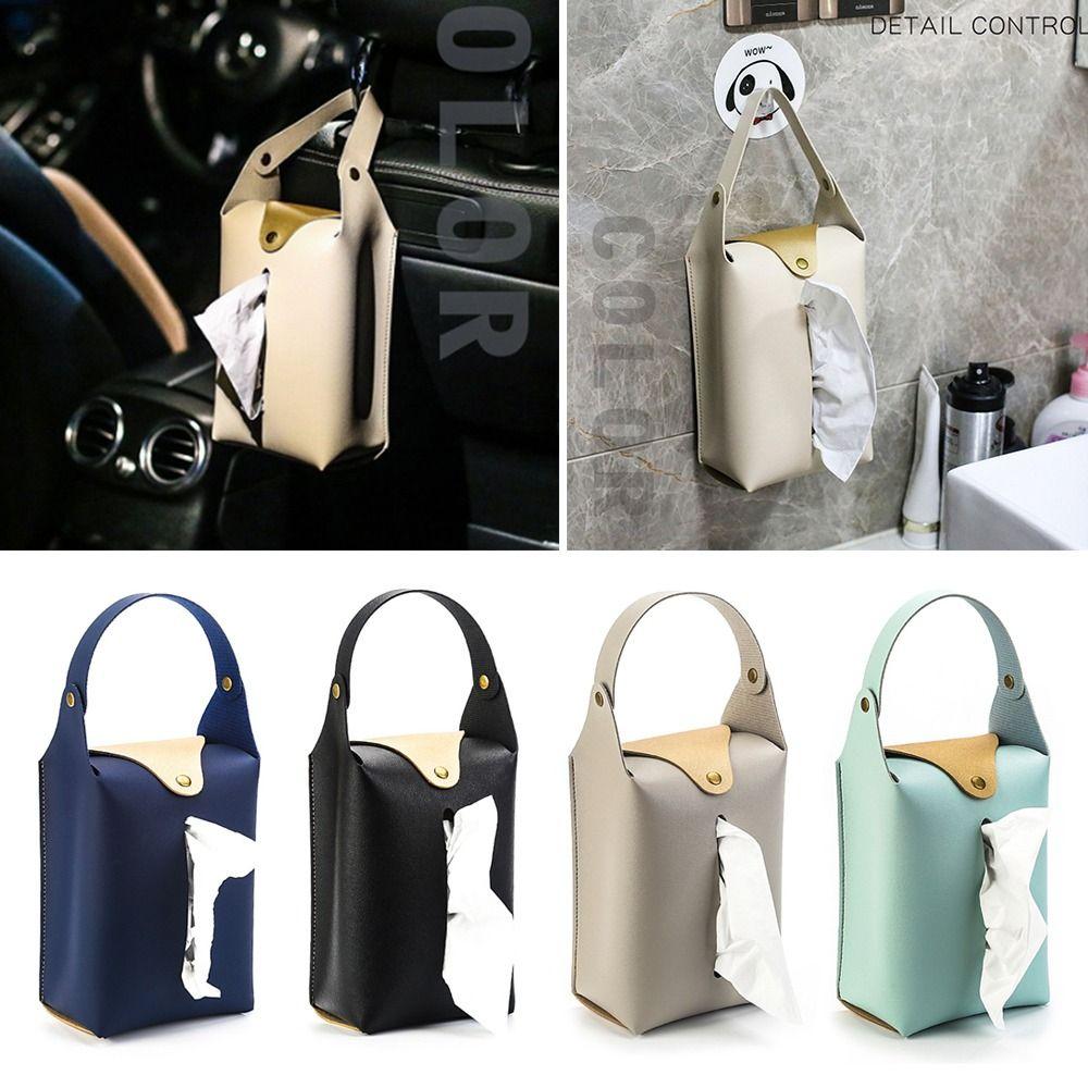 Leather Pu Hanging Paper Holder Toilet Tissue Storage Bag Car Tissue Box Hanging Tissue Cover Bag
