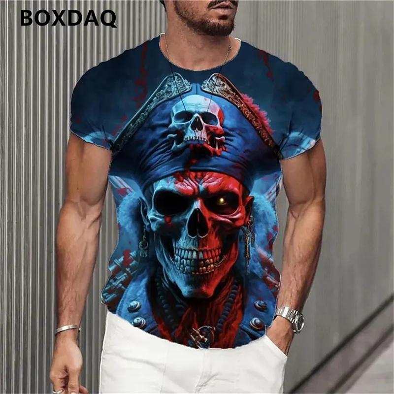 Summer New T-Shirts For Men Round-Neck T Shirt 3d Skull Graphic Print Tee Short Sleeve Fashion Casual Loose Men's Clothing