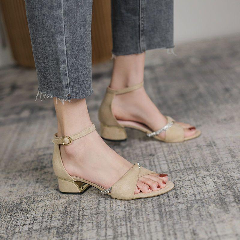 Лето 2024 года, босоножки на блочном каблуке для женщин, массивные женские туфли на среднем каблуке, офисная обувь со стразами и бриллиантами, толстая модель H