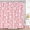 Pink Heart Shower Curtain Holiday Gift Geometric Lines Simple Modern Polyester Fabric Shower Curtains Bathroom Decor with Hooks
