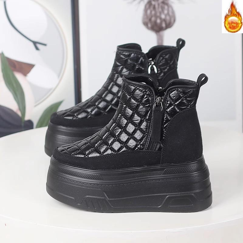 Мода 12 см ПУ Весна Женская Модная Обувь Микрофибра Кожа Сапоги Ботильоны Труба ZIP Женские Осень Мотоциклетные