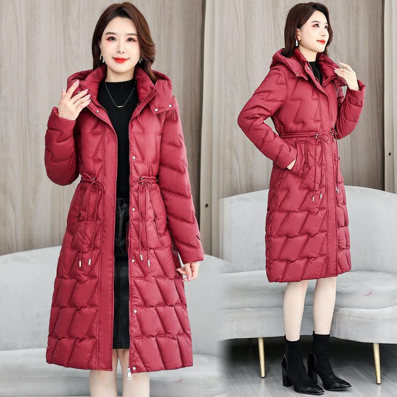 Гофрированная съемная шапка большого размера XL-6X талия вниз хлопковая одежда женская одежда средняя и длинная зимняя корейская версия толстое пальто
