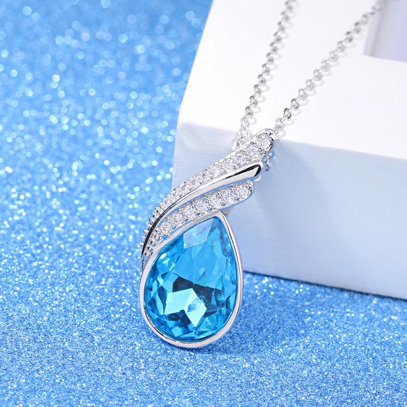 Ожерелье корейская версия аквамаринового ангельского слезы крылья Тяньи посеребренная подвеска для женщин
