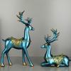 2pcs Modern Elk Statue Resin Animal Sculpture Couple Deer Ornaments  Micro Landscape