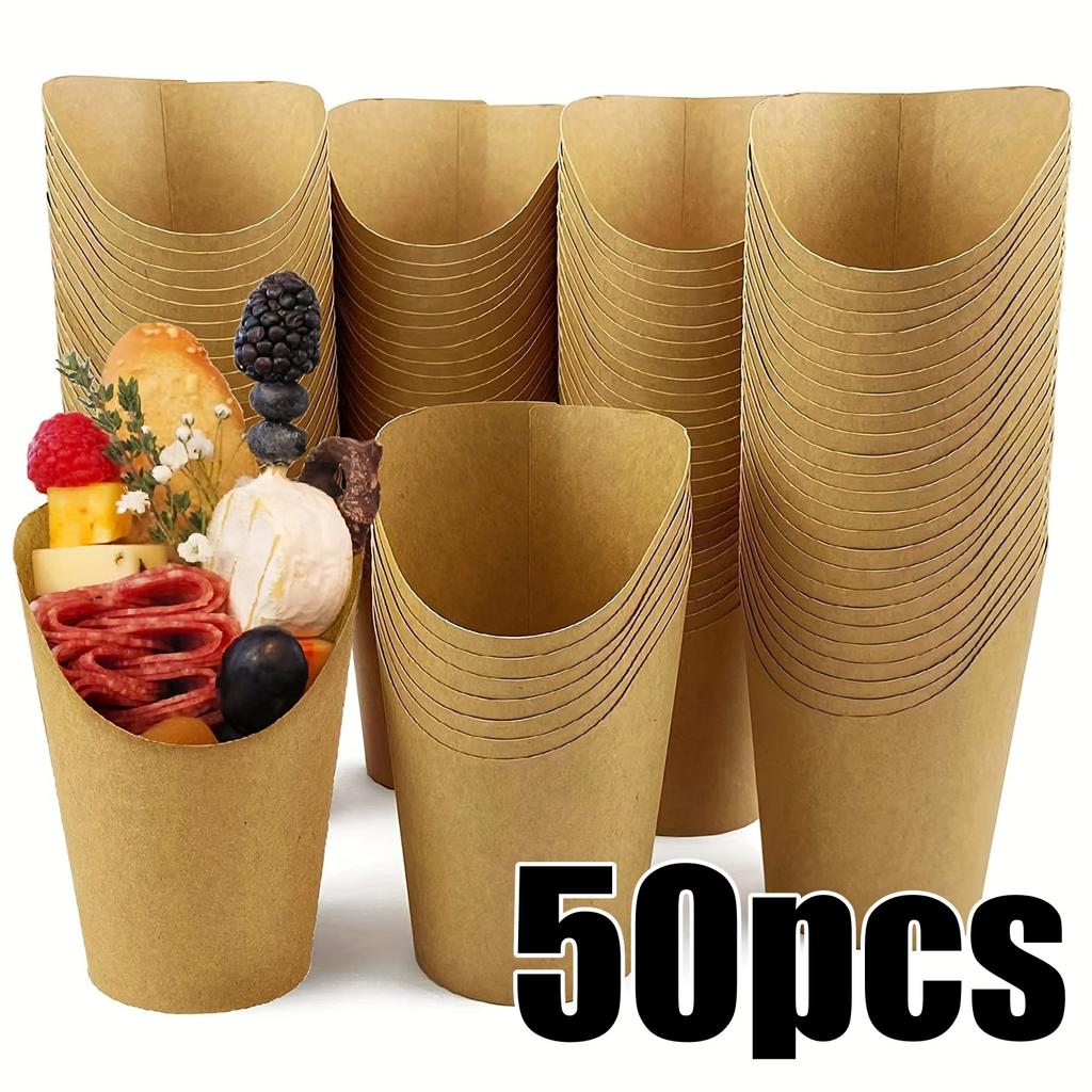 50pcs Fries Paper Cup Set 12oz Disposable Kraft Paper Fry Charcuterie Cups for Party Celebrations Use Cupcakes Popcorn DIY Bakin