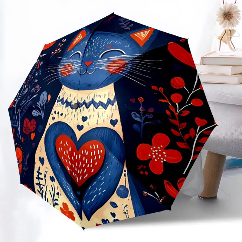 1pc Cat Floral Automatic Open/Close Umbrella Compact Folding Umbrella, All-Season Portable Umbrella for Women/Men, Perfect Gift for Birthdays028