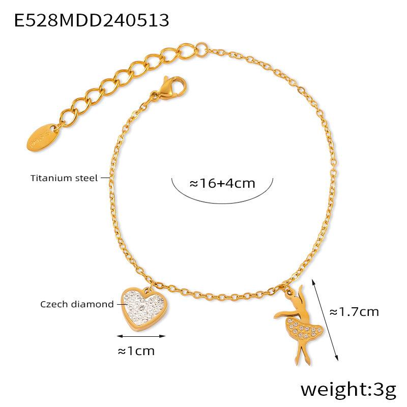 Простые украшения в форме персикового сердца Niche Love Accessories Браслет из титановой стали с бриллиантами для женщин