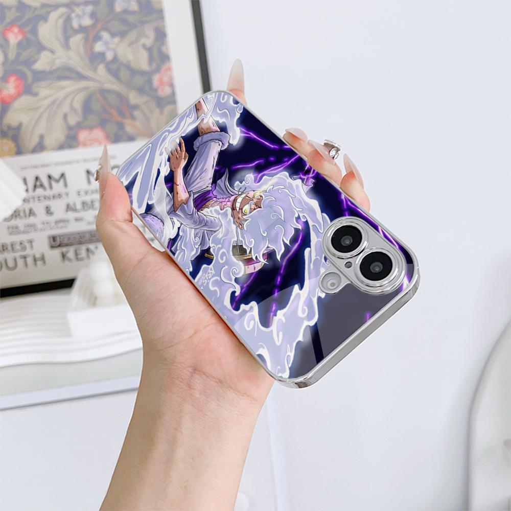 Чехол для телефона N201 One Piece Luffy Gear 5 art для iPhone 16 15 Pro Max 8 Samsung S24 S23 A54 A35 Redmi Note 13 12 Pro с позолоченной рамкой и закаленным стеклом