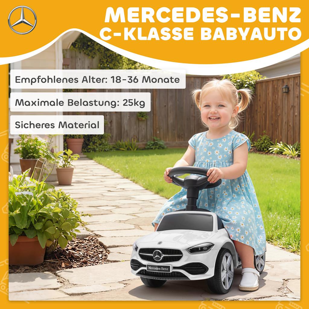 Official Mercedes-Benz Ride On Car, Foot to Floor Sliding Walker with Horn, Engine Sounds and Under-Seat Storage, White
