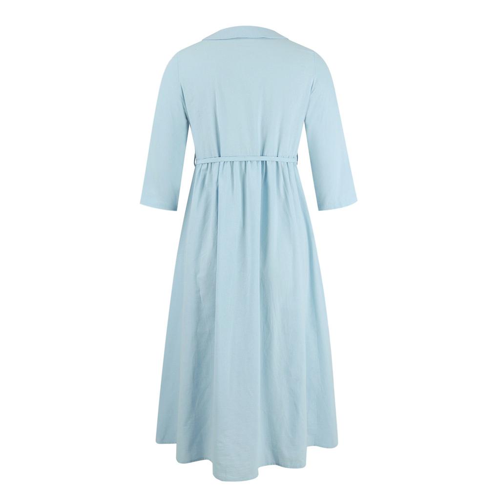 Повседневное универсальное однотонное платье из хлопка и льна