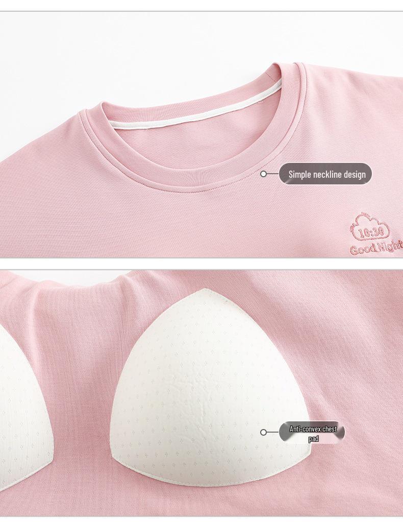 Женский летний капри-пижамный комплект 2025: Тонкий хлопок с коротким рукавом и нагрудными вкладышами, универсальный для ношения дома или на улице