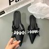 Fashion Baotou Half Slippers Women's Summer New Pointy Shallow Mouth Glitter Low Heel Sandals Fashion Women's Shoes