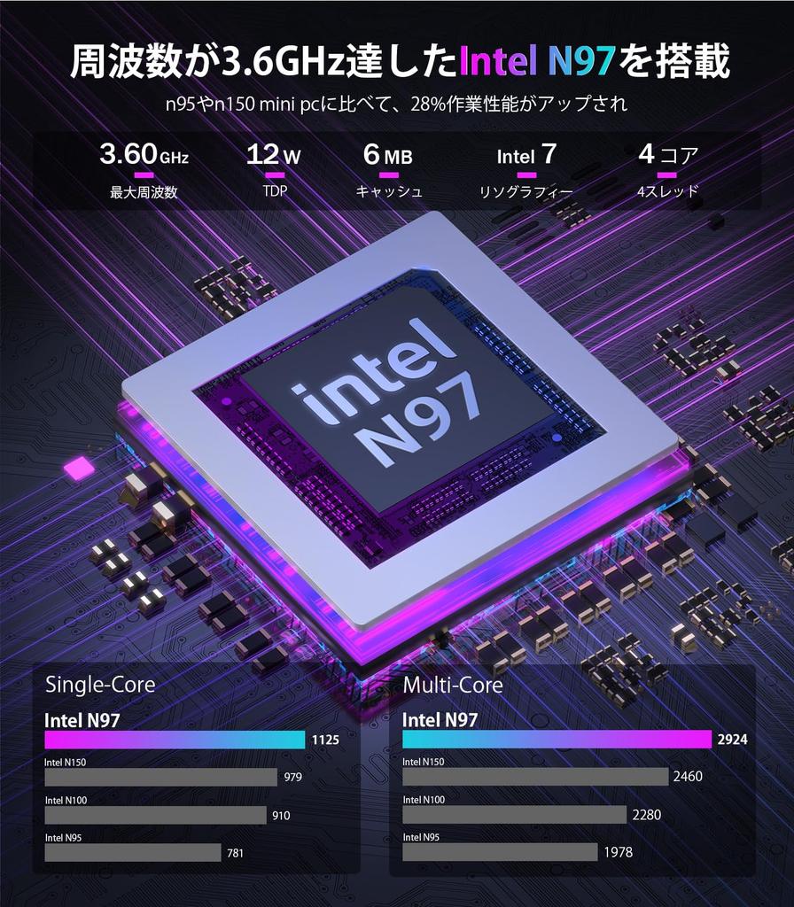 12th Generation N97 Mini PC Than with 4 Up To 2TB Windows 11 WIFI BT 4K Quiet Fast Heat 2 USB 2 HDMI and an LCD Screen (Faster N150) Cores/4 Threads,