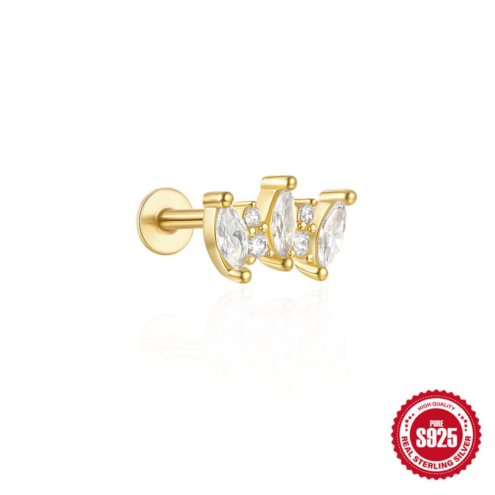 Серьги-пусеты из стерлингового серебра S925, трендовый стиль, луна, драгоценный камень, модный пирсинг, внутренняя резьба, плоское основание, 16G, для козелка уха