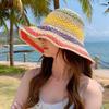 Радужная соломенная шляпа женская летняя солнцезащитная шляпа ручной работы крючком с большими полями шляпа-ведро женская пляжная шляпа от солнца бохо для леди девушек модные кепки