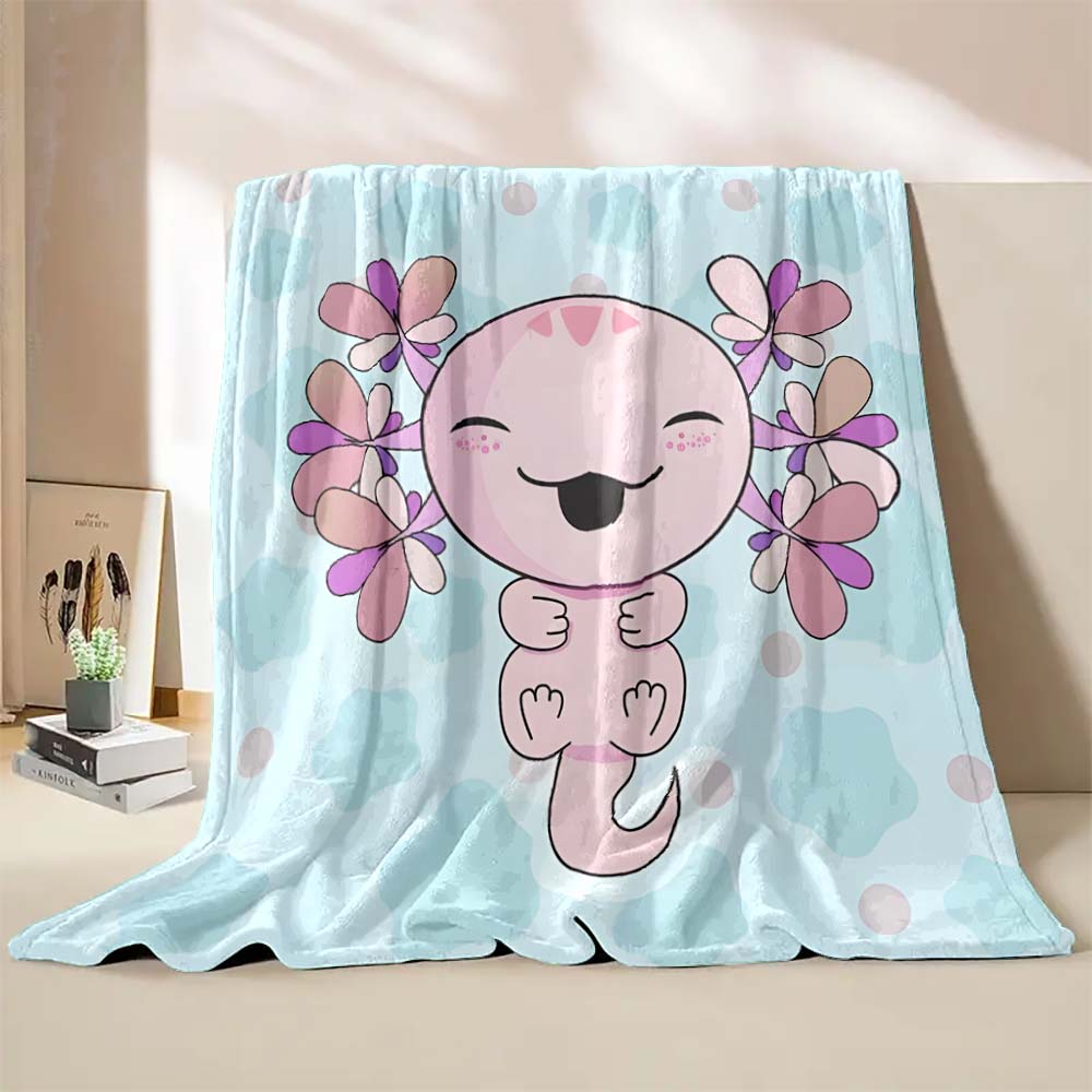6 Sizes Cute Axolotl Printed Blanket Warm Soft and Comfortable Home Travel Blanket Sofa Bedding Cover Blanket Kids Gamer Gift