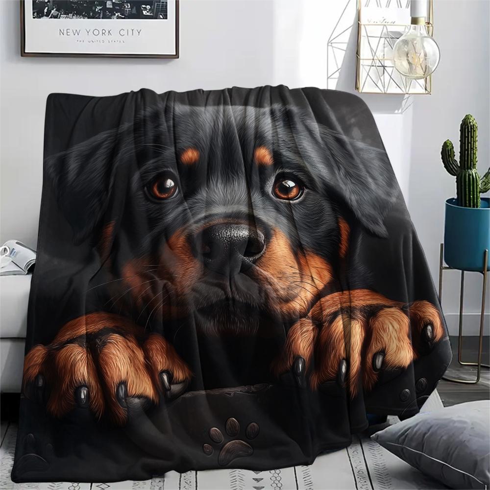 Black Rottweiler,pattern Flannel Blanket, High quality Comfortable for All Seasons, Home Decor, Warmth and Comfort, Perfect for Gifts.