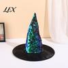 Halloween Witch Hat Reversible Sequin Hat, Sparkly Glitter Large Wizard Cosplay Headwear Costume Party for Cosplay, Masquerade Color Changing
