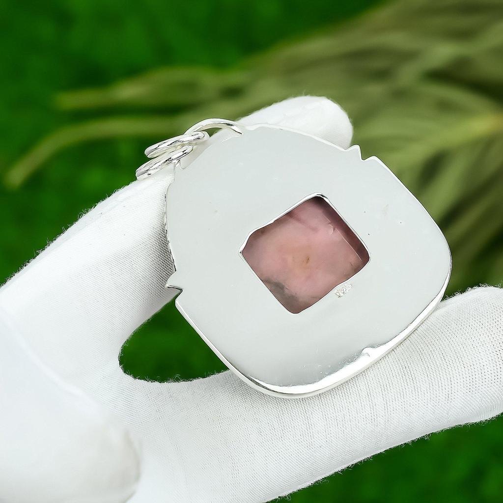 Friendship Day Deal Sterling Silver Rhodonite Stone Bezel Sister Pendant Jewelry