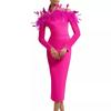 2024 Европейское и Американское Сексуальное Модное Перьевое Бандажное Платье С Длинными Рукавами