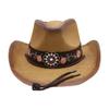 Western Cowboy Hat Women'S Embroidery Shade Straw Hat Ethnic Style Outdoor Jazz Hat