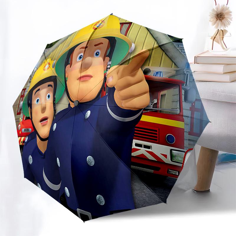 Fireman Fire trucks Themed Travel Umbrella-8 Ribs Automatic Opening and Closing, Portable Folding Design, Compact and Stylish Umbrella Suita