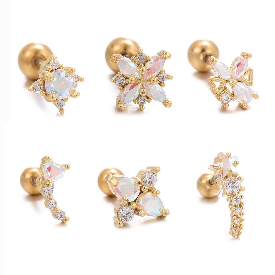 Новый дизайн, маленькие серьги-гвоздики из нержавеющей стали с цирконом, женские серьги-гвоздики с геометрической геометрией, спираль на козелок, хрящ, звезда, серьги, ювелирные изделия для пирсинга, 1 шт.