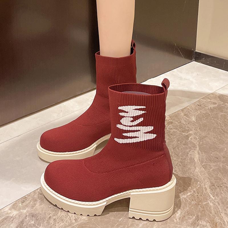 Женские вязаные высокие каблуки, ботильоны, высокие носки, толстые зимние ботинки на платформе 2025 года, новые трендовые брендовые ботинки Chelsea Snow, сексуальные туфли-лодочки из плетения