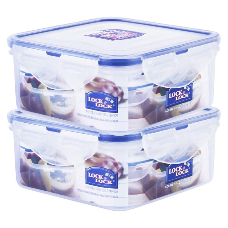 LOCK&LOCK Plastic Airtight Lunch Box Food Storage Container Refrigerator Storage Box 600ml*2