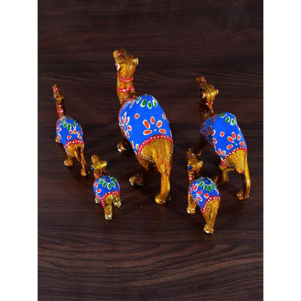 Paper Mache Handcrafted Showpiece Camel Set for Home Decor - Yellow (Set of 5)