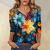 Женские топы, рубашка с рукавом три четверти, свободная повседневная рубашка с V-образным вырезом, футболка с цветочным принтом