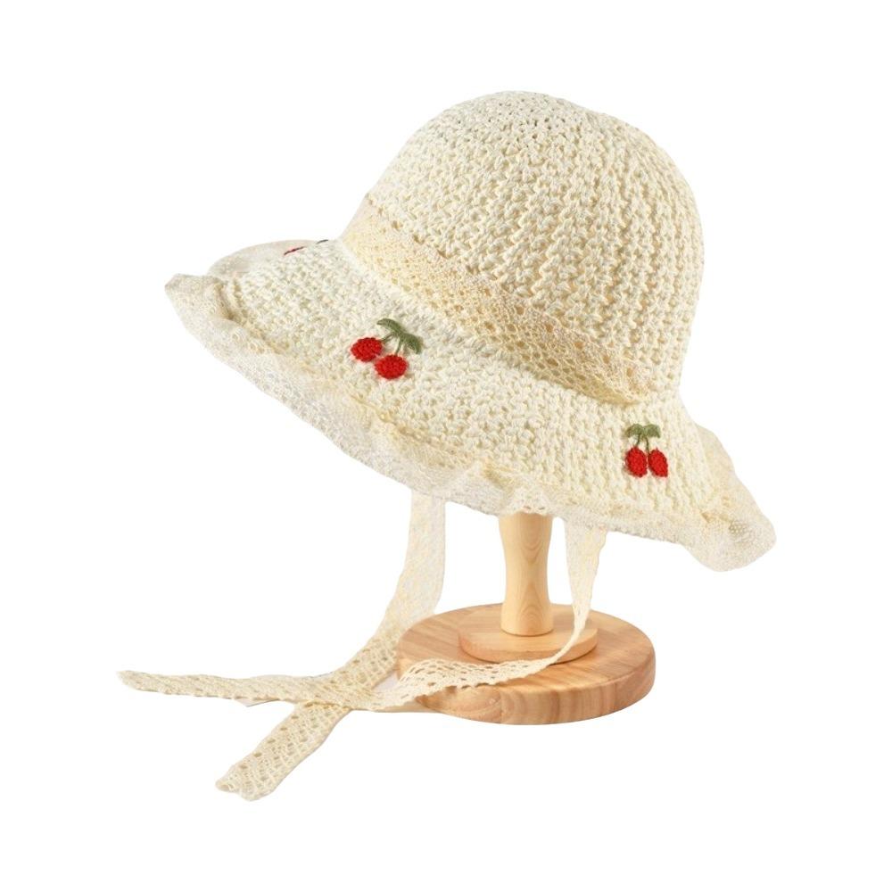 Cherry Embroidered Straw Fisherman Hat Lace Woven Bucket Hat Unique Women Sun Hat Ladies